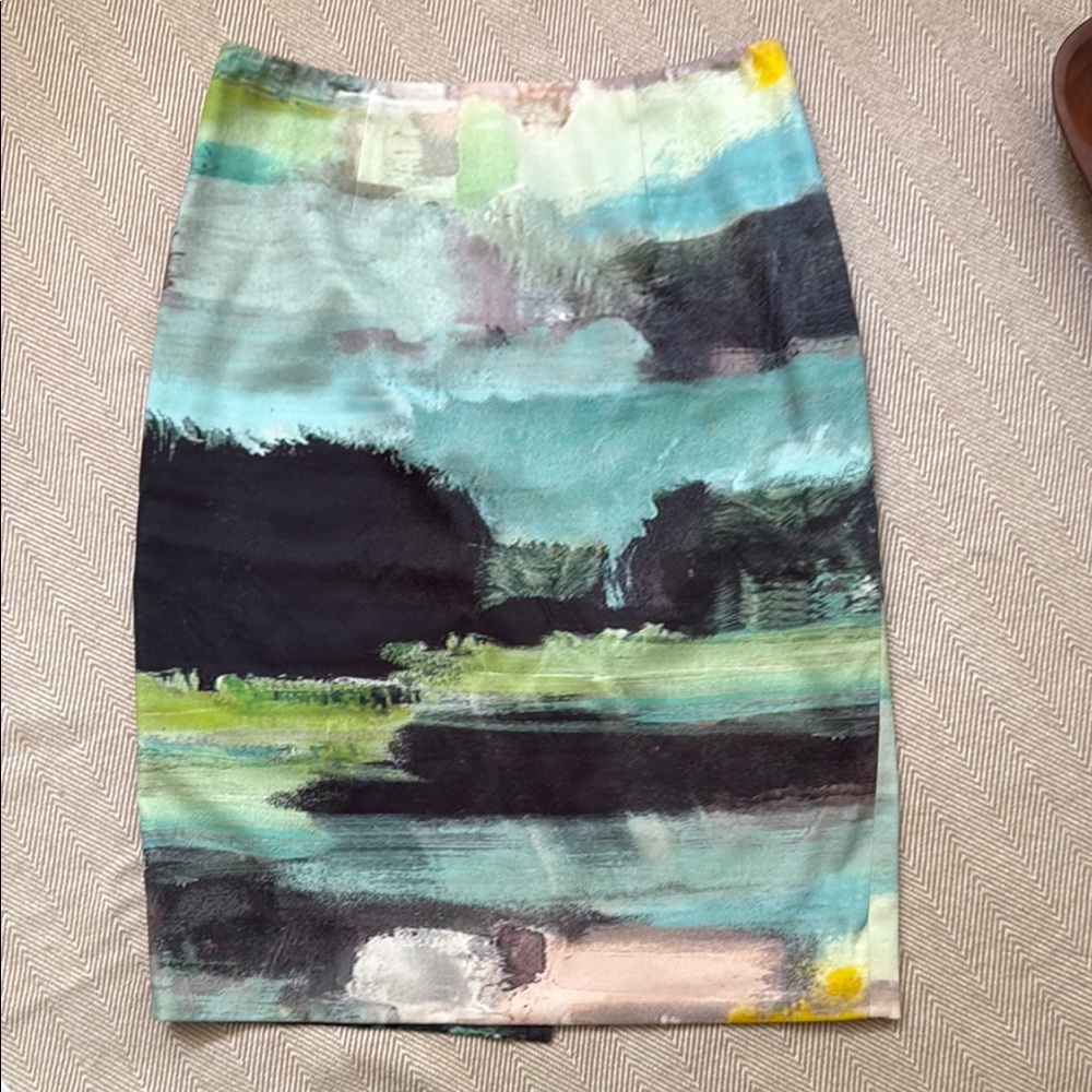 Lela Rose Green and Blue Knee-Length Pencil Skirt